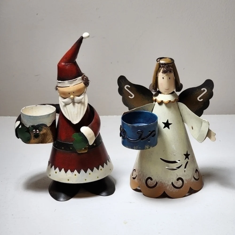 Metal Bobblehead Teallite Candle Holder Santa And Angel Christmas Decorations